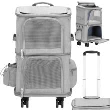 Переноска для кошки, собаки Springos PA0326, 55 x 34 x 26 см, чемодан на колесах для транспортировки животных, двухкамерная, серая