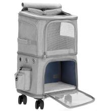 Переноска для кошки, собаки Springos PA0326, 55 x 34 x 26 см, чемодан на колесах для транспортировки животных, двухкамерная, серая