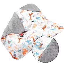 Baby wrap for car seat and carrier Springos SB0053, 77x77 cm, reversible blanket with hood, gray/multicolor