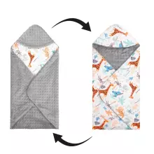 Baby wrap for car seat and carrier Springos SB0053, 77x77 cm, reversible blanket with hood, gray/multicolor