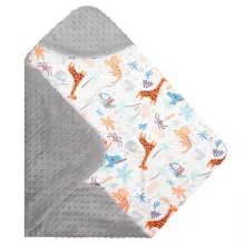 Baby wrap for car seat and carrier Springos SB0053, 77x77 cm, reversible blanket with hood, gray/multicolor