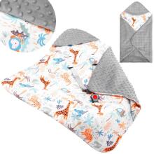 Baby wrap for car seat and carrier Springos SB0053, 77x77 cm, reversible blanket with hood, gray/multicolor