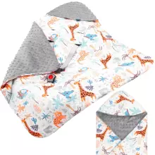 Baby wrap for car seat and carrier Springos SB0053, 77x77 cm, reversible blanket with hood, gray/multicolor