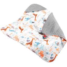 Baby wrap for car seat and carrier Springos SB0053, 77x77 cm, reversible blanket with hood, gray/multicolor