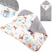 Baby wrap for car seat and carrier Springos SB0053, 77x77 cm, reversible blanket with hood, gray/multicolor