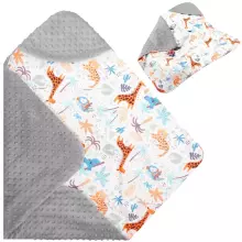 Baby wrap for car seat and carrier Springos SB0053, 77x77 cm, reversible blanket with hood, gray/multicolor