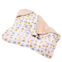 Baby wrap for car seat and carrier Springos SB0051, 77x77 cm, reversible blanket with hood, beige/multicolor