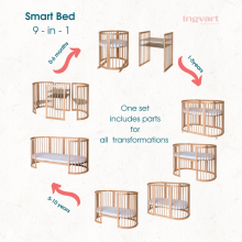 Ingvart Smart Bed 9 in 1 Art.227061 Cappucino  Apaļa Daudzfunkcionāla gulta 9 vienā