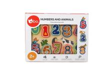 Bo Wooden Puzzle Art.227512 Развивающий деревянный пазл "Цифры и Животные"