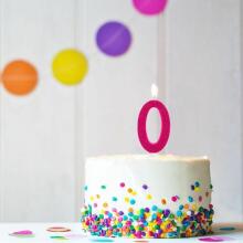 Birthday Fun - number candle 0 glitter maxi, 6 designs assorted