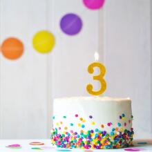 Birthday Fun - number candle 3 glitter maxi, 6 designs assorted