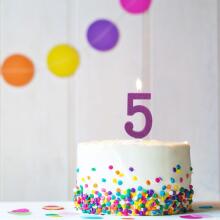 Birthday Fun - number candle 5 glitter maxi, 6 designs assorted