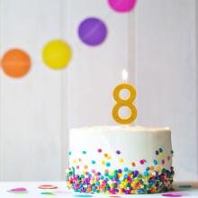Birthday Fun - number candle 8 glitter maxi, 6 designs assorted