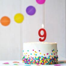 Birthday Fun - number candle 9 glitter maxi, 6 designs assorted