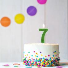 Birthday Fun - number candle 7 glitter maxi, 6 designs assorted