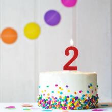 Birthday Fun - number candle 2 glitter maxi, 6 designs assorted