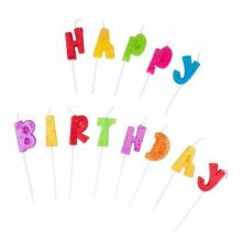 Birthday Fun - candles with glitter, lettering "Happy Birthday"