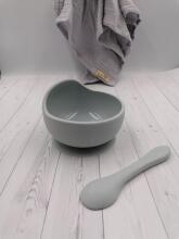 BABY 01138 Silicone bowl with suction cup and spoon Grey