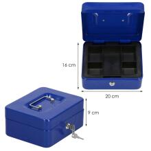 Cash box, metal safe Springos HA5039, 20x16x9 cm, storage box, blue