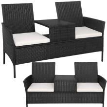 Garden Furniture Set Springos GF0068, Black, 3-in-1: 2 Chairs with Cushions + Table, Technorattan