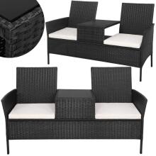 Garden Furniture Set Springos GF0068, Black, 3-in-1: 2 Chairs with Cushions + Table, Technorattan