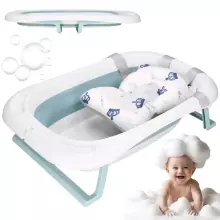 Baby Bathtub Springos SB0063, foldable, 35 L, with thermometer and pillow, white-blue