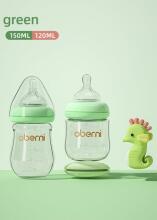 Oberni Anti-Colic Glass Baby Bottle Art.237438 Blue Бутылочка стеклянная антиколиковая с силиконовой соской от 0 мес., 150мл