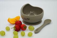 BABY 01178 Silicone bowl with suction cup and spoon Sage