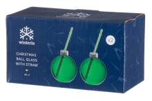 Winteria Christmas ball glass with straw 2 pcs 40 cl green