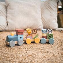 TOOKY TOY Wooden Train with Animals Blocks Montessori Puzzle