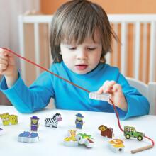 VIGA koka pīšanas bloki Montessori diegu vēršanai