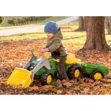 Rolly Toys RollyKid John Deere педальный трактор с ковшом и прицепом - зеленый