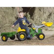 Rolly Toys RollyKid John Deere педальный трактор с ковшом и прицепом - зеленый