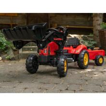 FALK Supercharger traktors, sarkans, atverams pārsegs ar piekabi un spaini, no 2 gadu vecuma