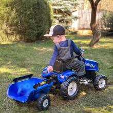 FALK New Holland lielais pedāļu traktors ar piekabi + atveramu pārsegu no 2 gadu vecuma