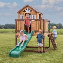 BACKYARD DISCOVERY Echo Heights Wooden Playground Slide Playhouse Kitchen