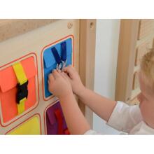 MASTERKIDZ Wooden Manipulative Wall Board Flex Colored Pockets Buckles and Velcro