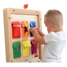 MASTERKIDZ Wooden Manipulative Wall Board Flex Colored Pockets Buckles and Velcro