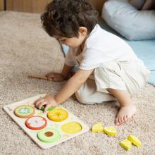 CLASSIC WORLD Koka augļi griešanai ar līpklipšiem + Daļskaitļu un dalīšanas apguvei MONTESSORI 23 gab.