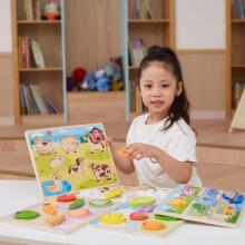 VIGA Wooden Puzzle Montessori 2in1 Puzzle Figures Farm