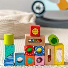 TOOKY TOY Koka kaste Sensoriskie bloki Daudzfunkcionālas puzles formas Skaņa Pieskāriens 12 gab.