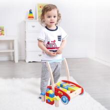 TOOKY TOY Koka rotaļu stūmējs bērniem + klucīši 23 gab.