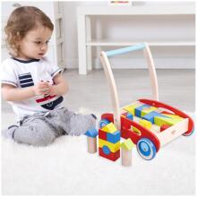 TOOKY TOY Koka rotaļu stūmējs bērniem + klucīši 23 gab.