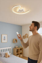 Ikonka Art.KX3175 LED griestu plafona lampa bērnu istabai LUMELA ar regulējamu apgaismojumu + tālvadības pults Mēness balta