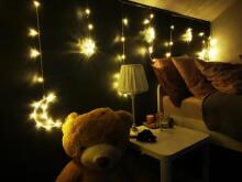 Mēness gaismas, zvaigznes, Ziemassvētku gaismas, aizkars, 96LED