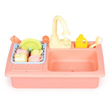 Kitchen sink with tap filled with water, 12 accessories, children's toy
