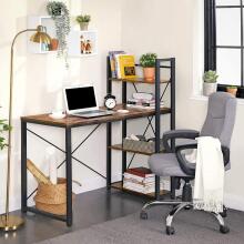 Wooden computer desk with loft shelves