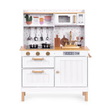Wooden play kitchen for kids with sounds and LED, large, with opening cabinets and 7 accessories, ECOTOYS