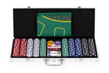 Poker and Blackjack Set – 500 Chips, 2 Decks of Cards, Dice, Playing Mat, Lockable Case