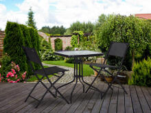 Garden table 80x80 cm, for terrace, garden, balcony, tempered glass, umbrella hole, MultiGarden